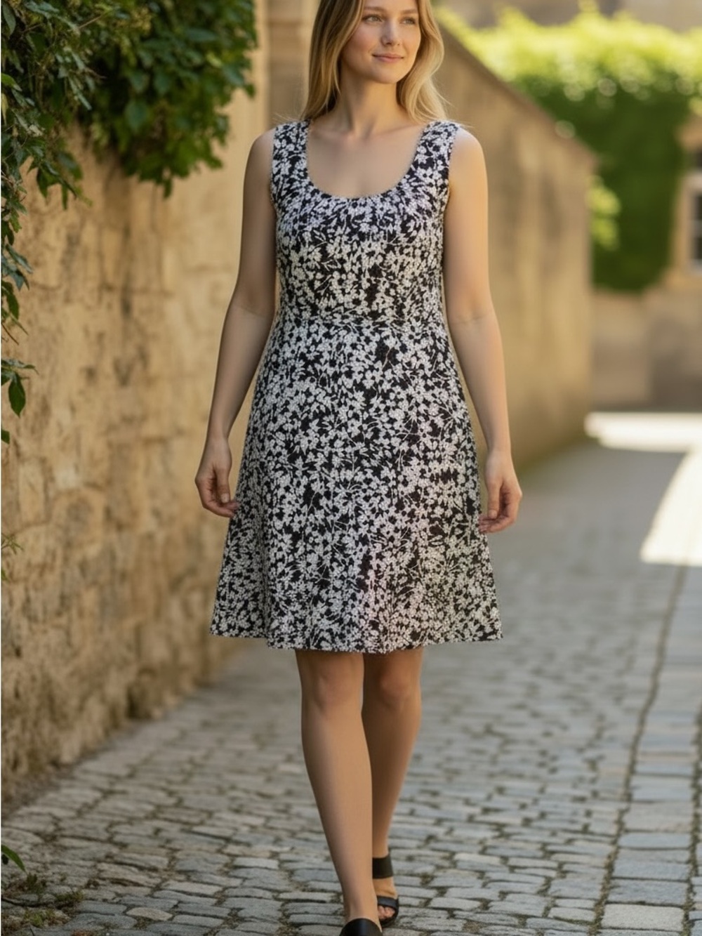 Ella Black and White Floral Midi Dress